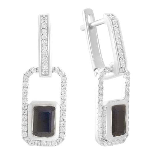 Срібні сережки з сапфіром 3.321ct, фіанітами