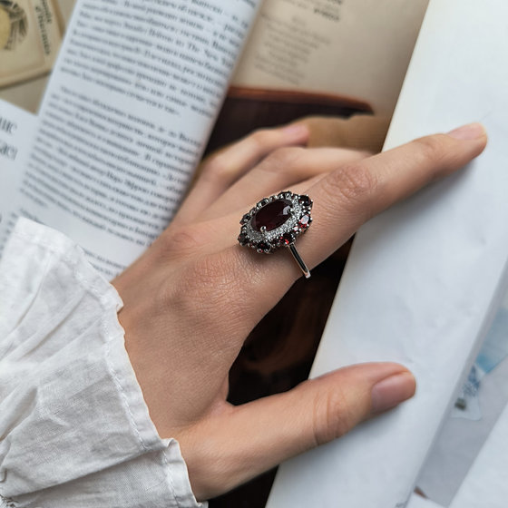 Silver ring with nano garnet, garnet