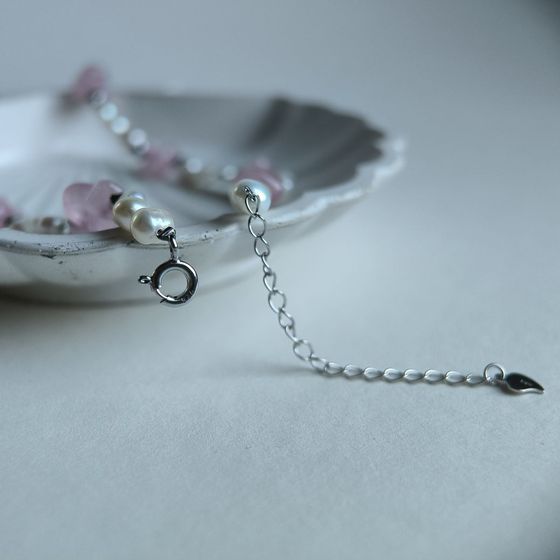 Срібне кольє з перлами бароковими, кварцом