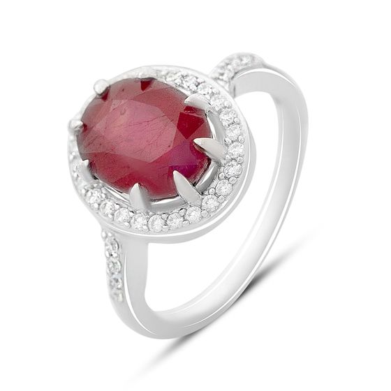 Срібна каблучка з рубіном 4.127ct, фіанітами