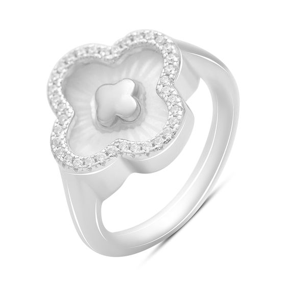 Silver ring with cubic zirconia and mother-of-pearl