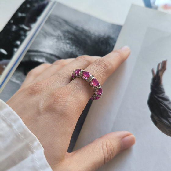 Срібне кільце з рубіном 8.664ct, фіанітами