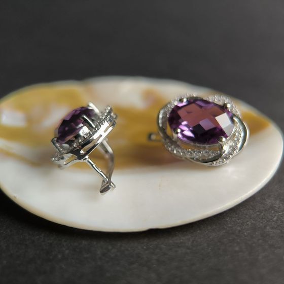 Срібні сережки з олександритом 16.513ct, фіанітами