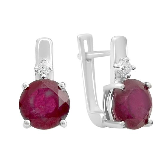 Срібні сережки з рубіном 5.723ct, фіанітами