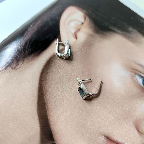 Серебряные серьги с топазом Лондон Блю 2.883ct