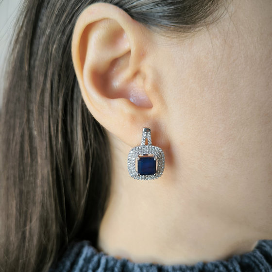 Срібні сережки з сапфіром 5.717ct, фіанітами