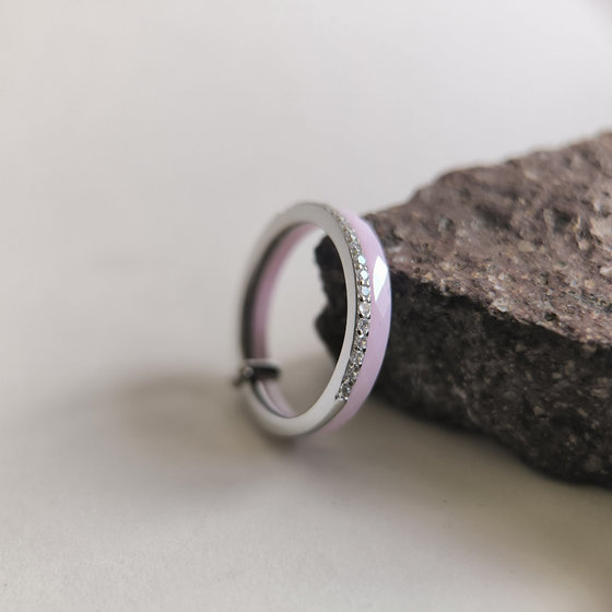 Silver ring with ceramic and cubic zirconia