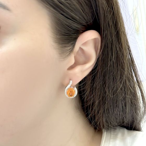 Silver earrings with gold quartz, fianites