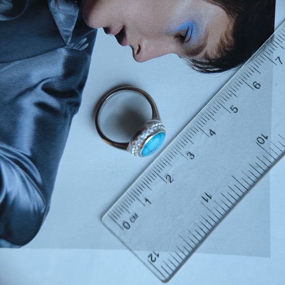 Silver ring with turquoise, fianites