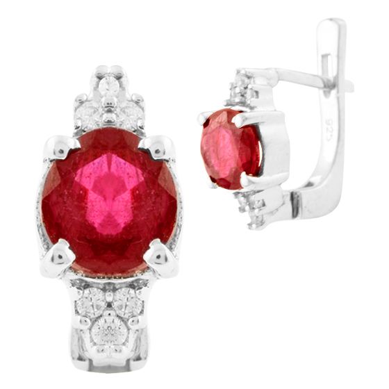 Silver earrings with a 3.835-carat ruby