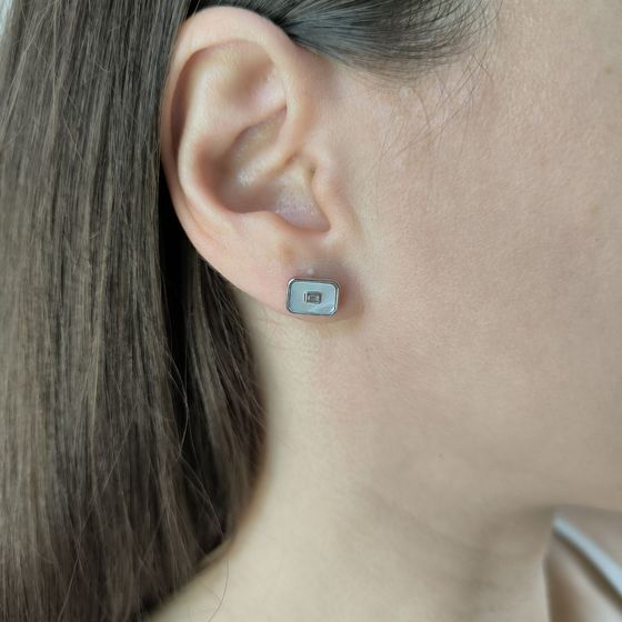 Срібні сережки з перламутром, фіанітами