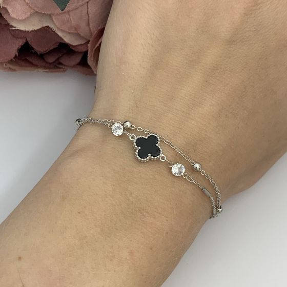 Silver bracelet with onyx, fianites
