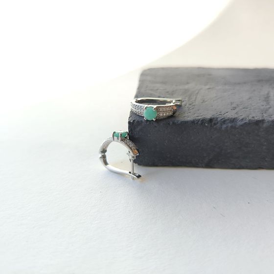 Срібні сережки зі смарагдом 1.528ct, фіанітами