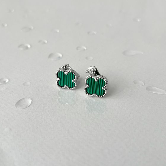 Silver earrings with malachite
