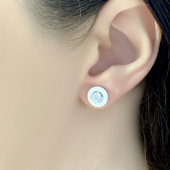 Срібні сережки з керамікою, фіанітами