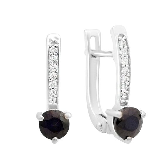 Серебряные серьги с сапфиром 1.711ct, фианитами