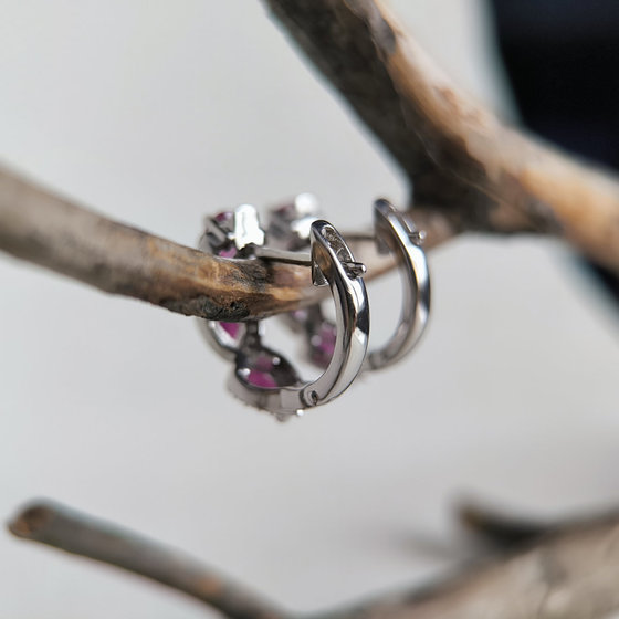 Silver earrings with ruby 4.193ct, cubic zirconia