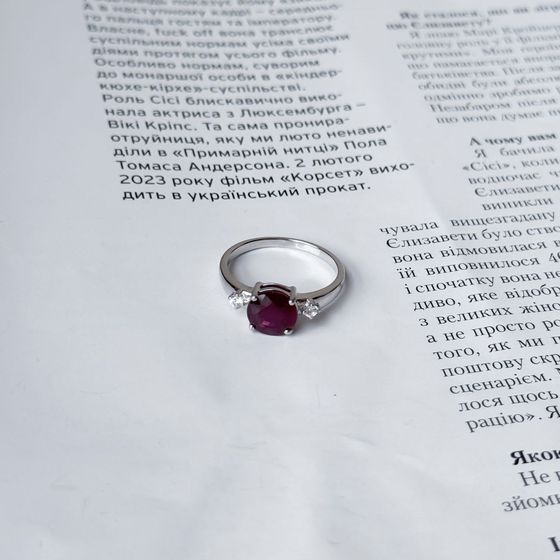 Silver ring with a 2.963ct ruby and cubic zirconia