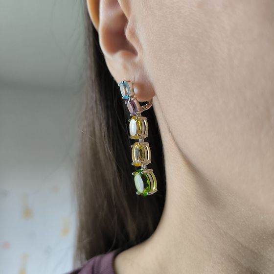 Срібні сережки з аметистом, хризолітом, топазом, цитрином