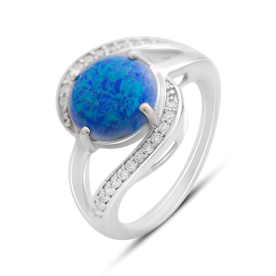 Sterling silver ring with opal 1.94ct, phianites