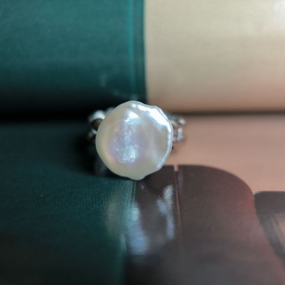 Silver ring with baroque pearls