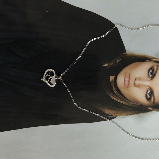 Срібне кольє з фіанітами, перламутром