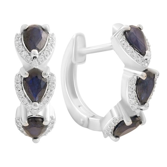 Срібні сережки з сапфіром 3.264ct, фіанітами