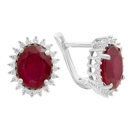 Срібні сережки з рубіном 7,87 карата та фіанітами