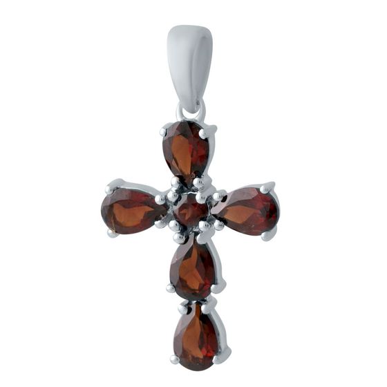 Серебряный крестик с гранатом