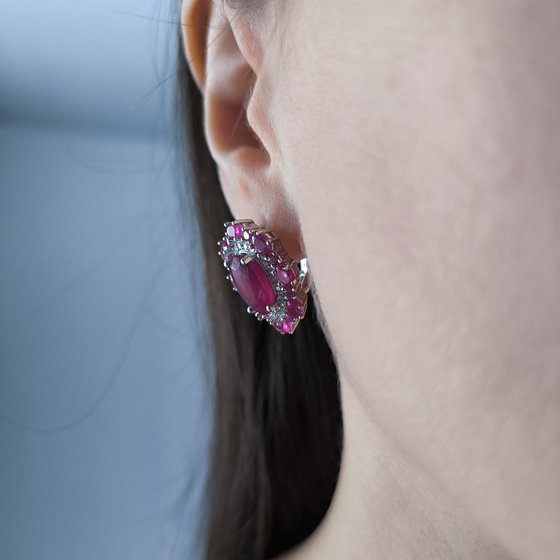 Silver earrings with a 14.72ct ruby and cubic zirconia