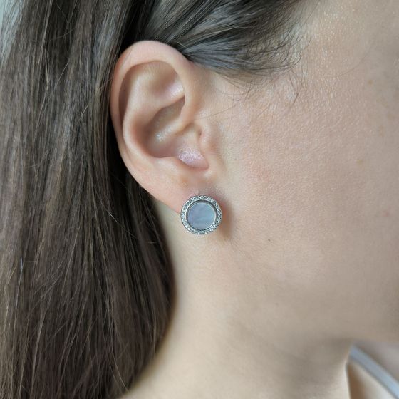 Срібні сережки з перламутром, фіанітами