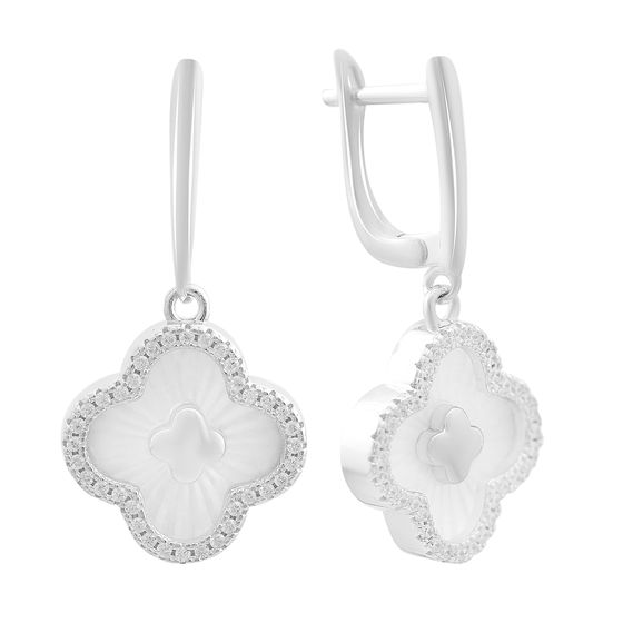 Silver earrings with mother-of-pearl and cubic zirconia