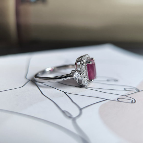 Silver ring with ruby and cubic zirconia