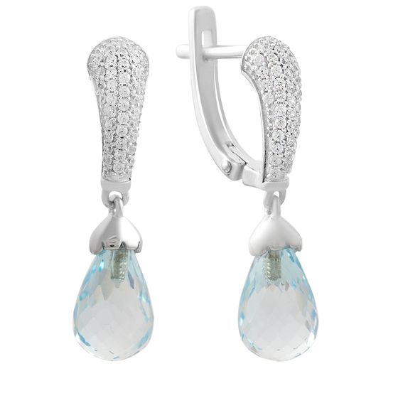 Срібні сережки з топазом 9.364ct, фіанітами