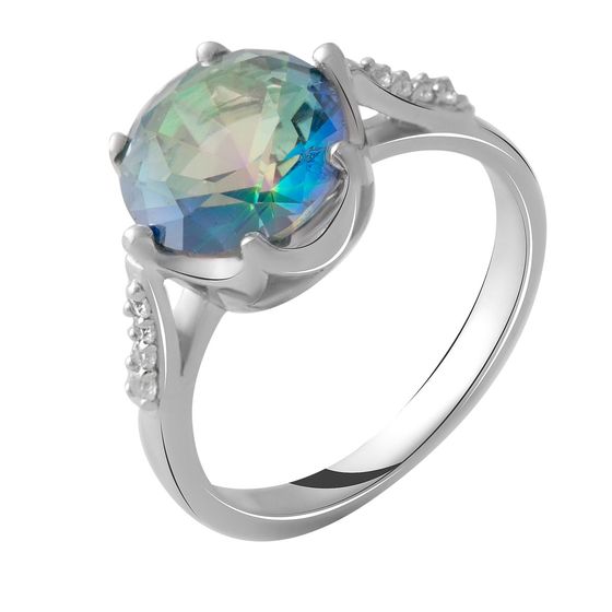 Silver ring with a 3.297-carat mystic topaz