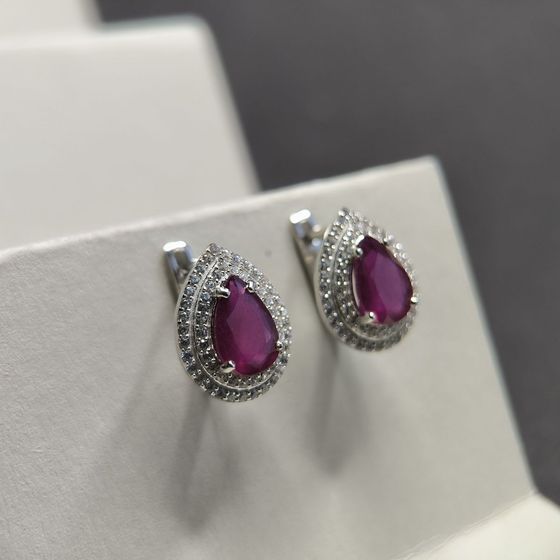 Серебряные серьги с рубином 6.289ct