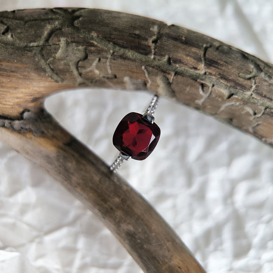 Silver ring with nano garnet and cubic zirconia