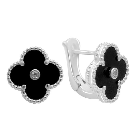 Silver earrings with onyx, fianites