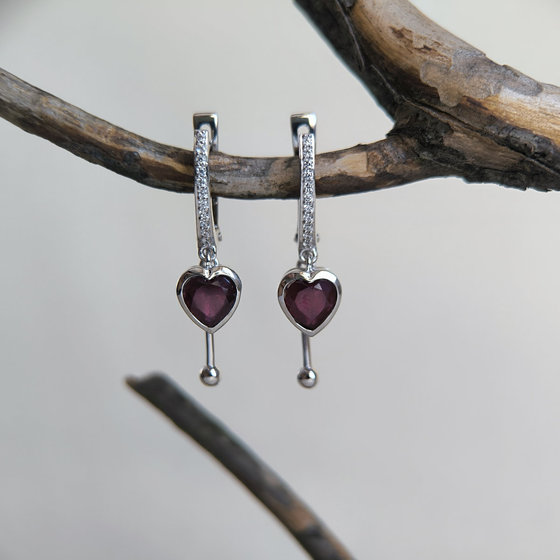 Silver earrings with 2.4ct ruby and cubic zirconia