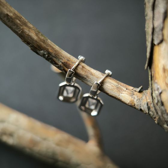 Срібні сережки з фіанітами, емаллю