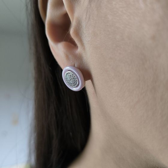 Срібні сережки з керамікою, фіанітами