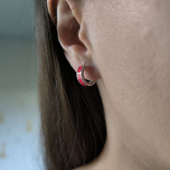 Серебряные серьги с фианитами, емаллю