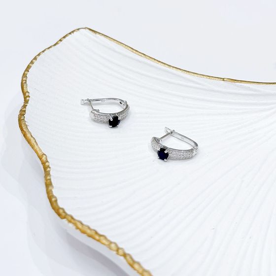 Срібні сережки з сапфіром 1.867ct, фіанітами