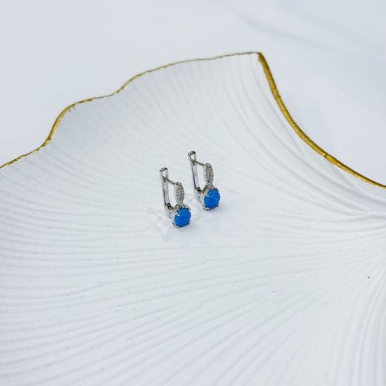 Silver earrings with opal and cubic zirconia