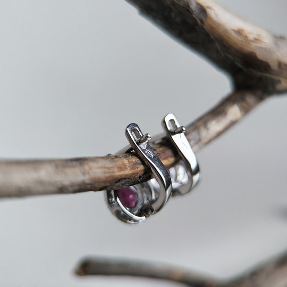 Silver earrings with ruby 2.672ct, cubic zirconia