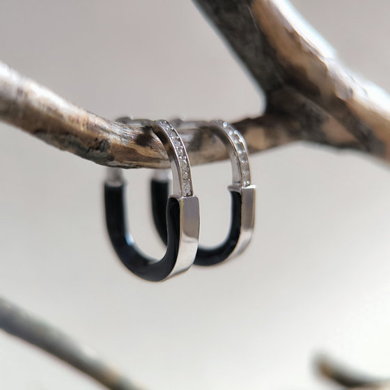 Silver earrings with enamel and cubic zirconia