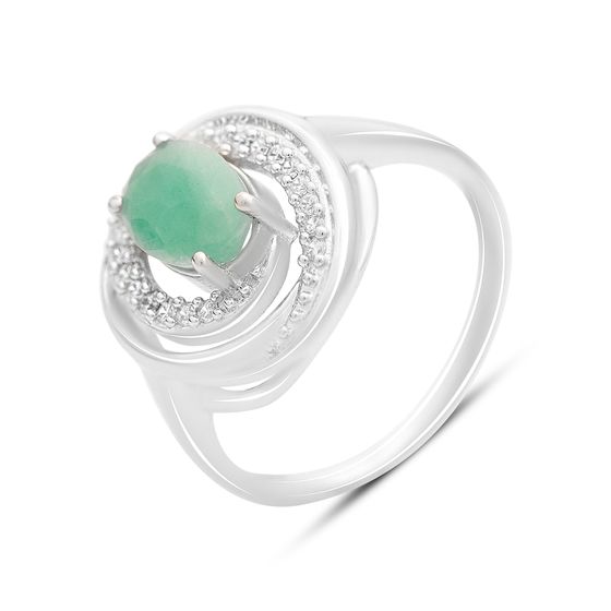 Срібна каблучка зі смарагдом 1.35ct, фіанітами