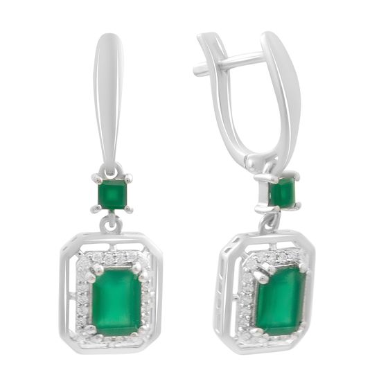 Срібні сережки з агатом 2.617ct, фіанітами