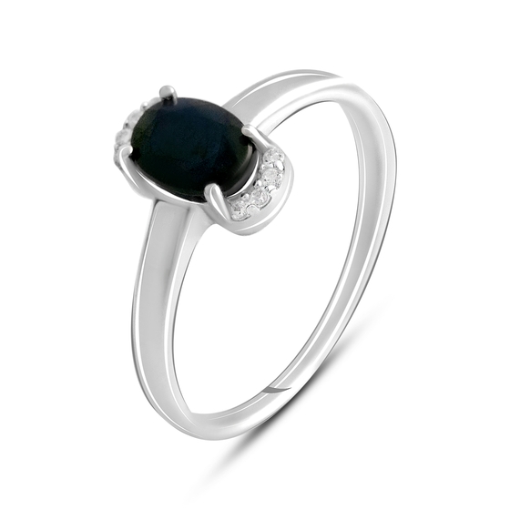 Серебряное кольцо с сапфиром 1.081ct, фианитами