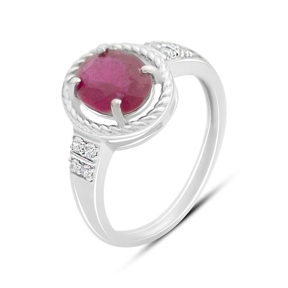 Срібна каблучка з рубіном 2.546ct, фіанітами